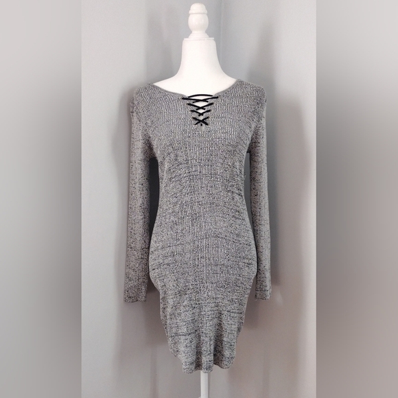 Black and Gray Bodycon Sweater Dress - Picture 1 of 5